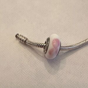 Pandora White and Light Pink Breast Cancer Glass Charm Bead